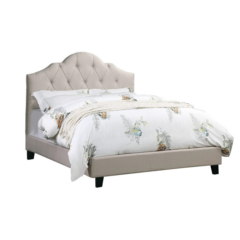 Cadre de lit brun en polyfibre pleine grandeur avec lit en bois massif pour chambre à coucher, tête de lit et