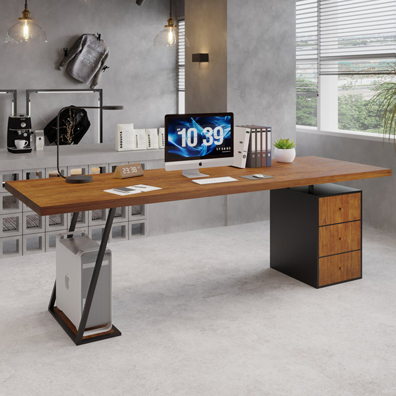 Bureaux rectangulaires en bois massif brun clair + bureaux en fer, H 29,53 po x l 70,87 po x P 31,5 po, Retour à droite