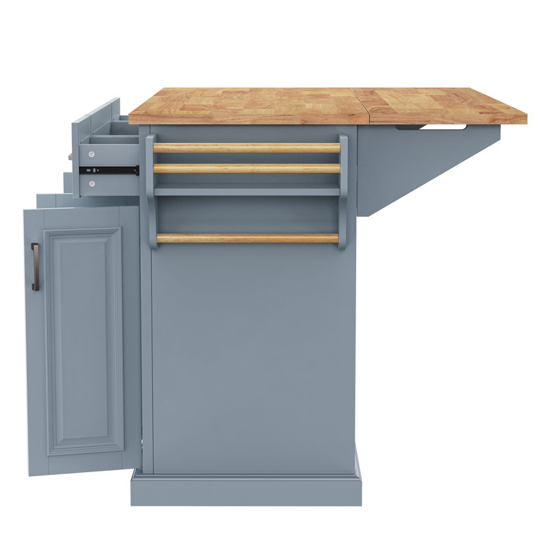 Mistral 54-Inch Vintage Drop-Leaf Kitchen Island With Embossed Texture And Locking Wheels