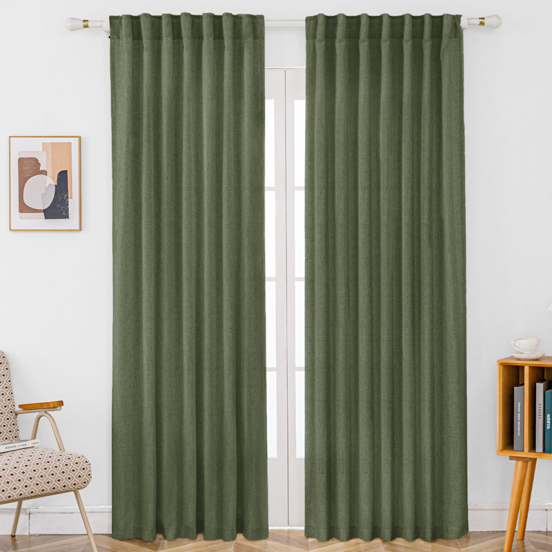 Toyoko Linen Blend Semi-Sheer Back Tab Curtains, 52" W x 96" L, Olive Green
