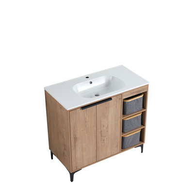 Tonneson 35.58'' Free Standing Single Bathroom Vanity with Resin Top and Collapsible Baskets