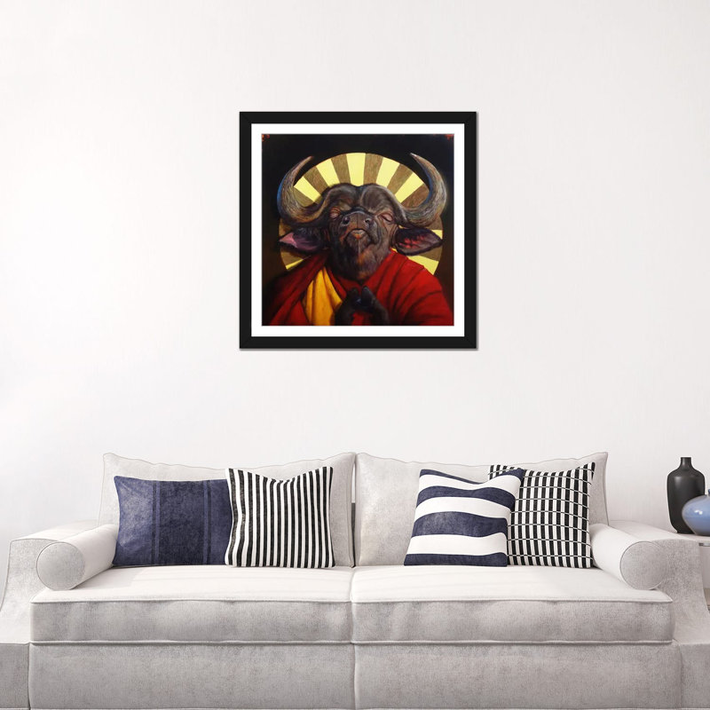 «Holy Cow II», reproduction sur toile, H 16 po x l 16 po x P 1 po, Papier d'art encadré noir, Blanc