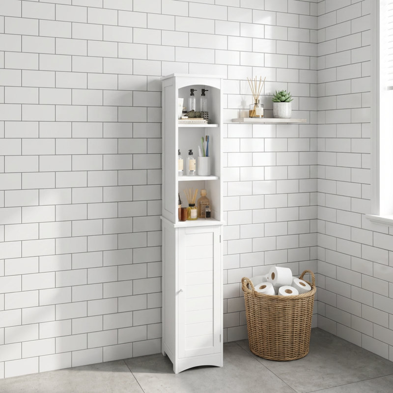 Tall Freestanding Storage Cabinet with Adjustable Shelves and Anti-Tip Design