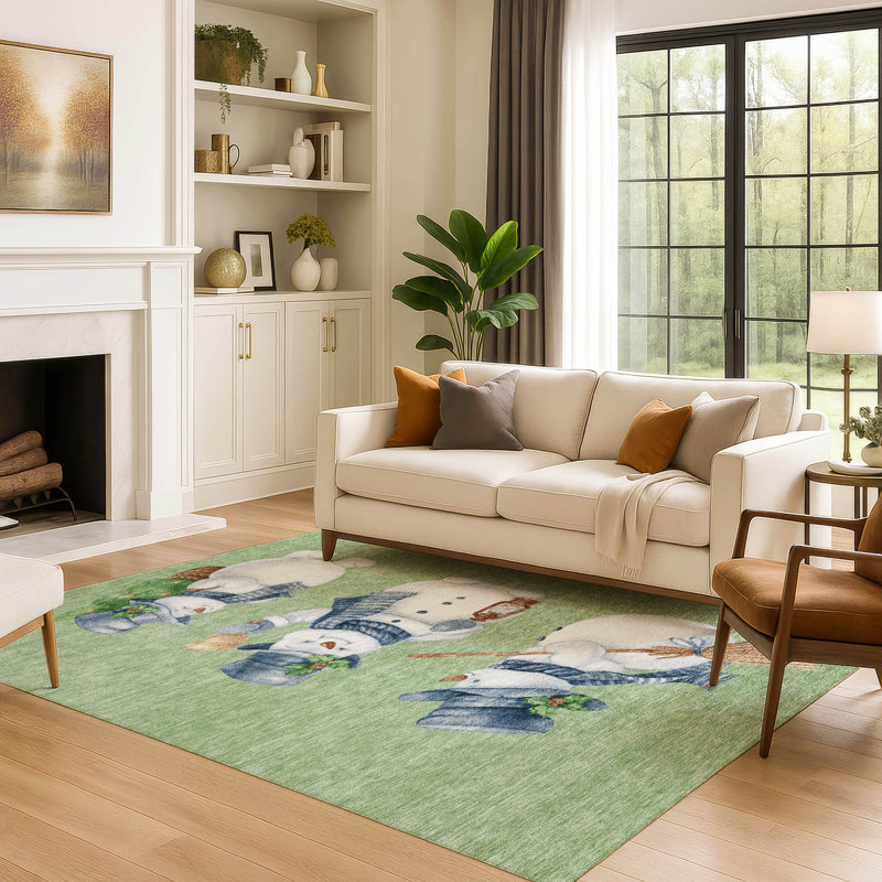 Premium Machine Washable Ingrassellino AMF1826 Happy Snowmen Holiday Rug, Rectangle 2'6" x 3'10"