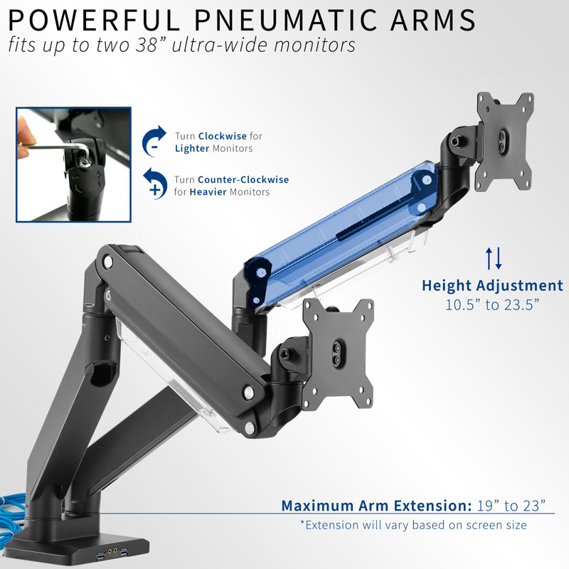 ErgoFlex Black Aluminum Dual Monitor Desk Mount with USB