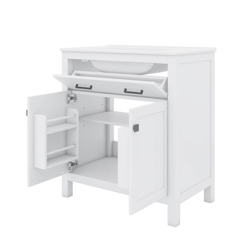 Ensemble de meuble-lavabo élégant de 30 pouces avec tiroir encastré et tablette ajustable inclus, Blanc
