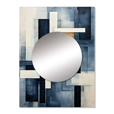 Ritienne Indigo Illusion Abstract Shapes III - Abstract Shapes Decorative Mirror, Gray Wall Mirror, Printed Metal Art