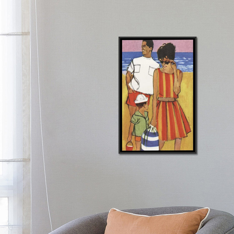 « beach family », reproduction d’art sur toile, H 60 po x l 40po x P 1,5 po, Toile avec cadre noir, Pas de tapis