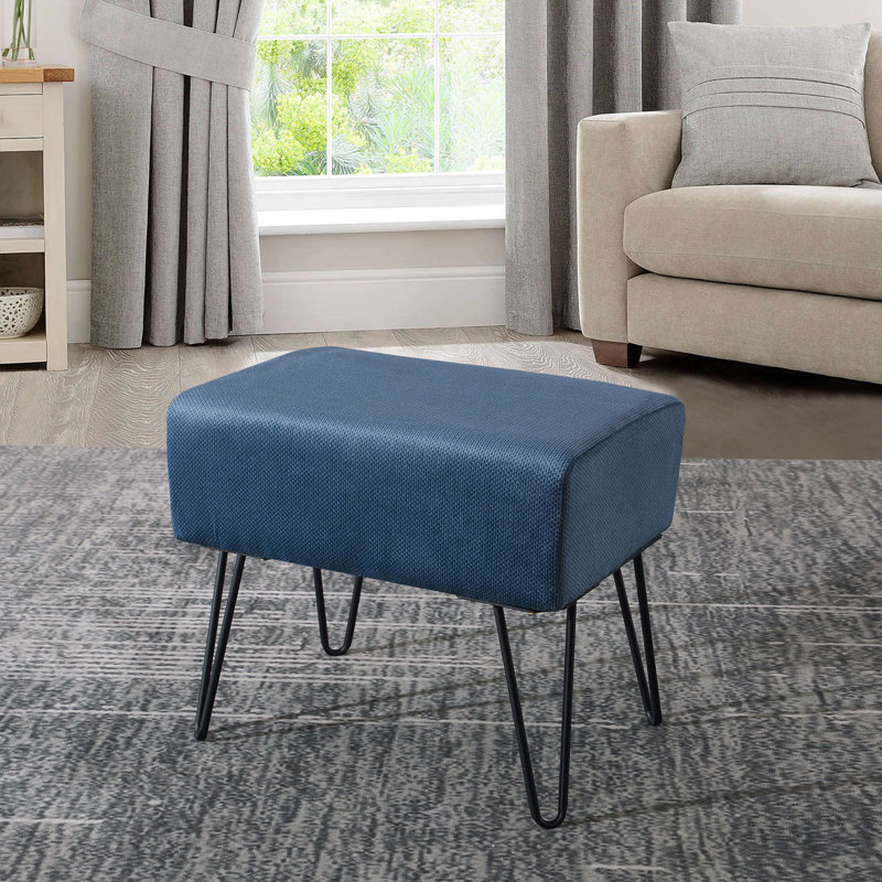Avilla Upholstered Ottoman, Orion Blue Polyester