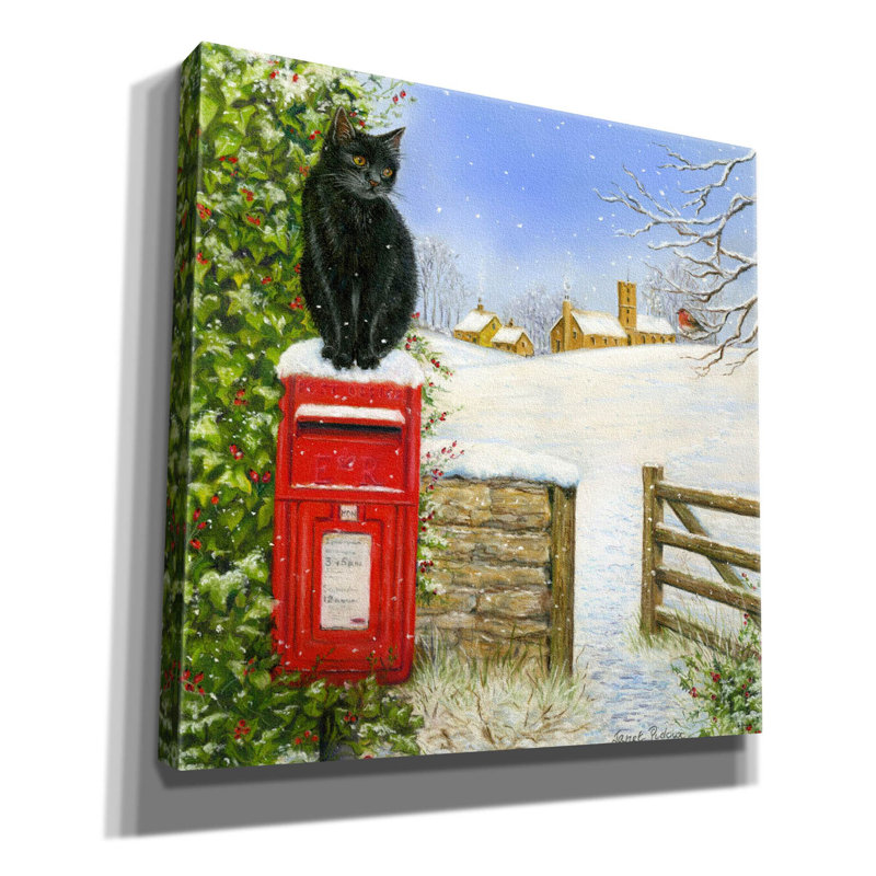 Boîte de Noël sur toile par Janet Pidoux, H 18 po x l 18 po x P 0,75 po