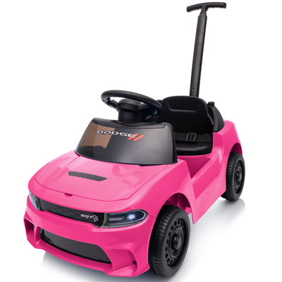 Licensed Dodge SRT Toddler Push Car, Ride-On Toy with 3-Height Push Handle for Ages 1-3, Pink
