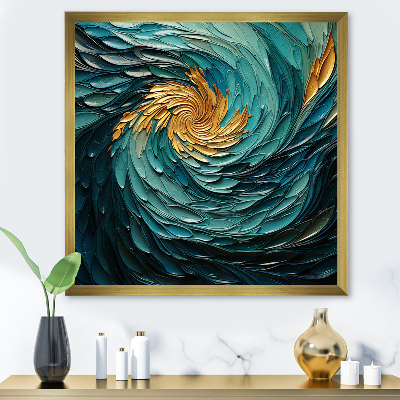 Majestic Motion Teal Spiral III - Abstract Spirals, reproduction d'art mural_106113, Impression dorée sur toile encadrée