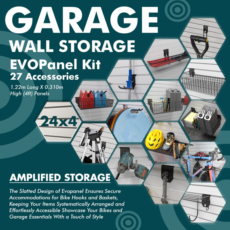 Symple Stuff Garage Wall Storage Kit White 5C2691C8D1844D3DBB7593C3802D8A68 - Heavy Duty Garage Wall Storage Organiser with Twist Lock Mechanism | 15 Accessories | 1.22m x 0.310m