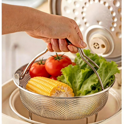 Panier à vapeur, crépine à vapeur pour casserole, pour la cuisson des légumes / boulettes / œufs / pâtes, panier pliable, va au lave-vaisselle, grille pour cuiseur à vapeur, (argent)