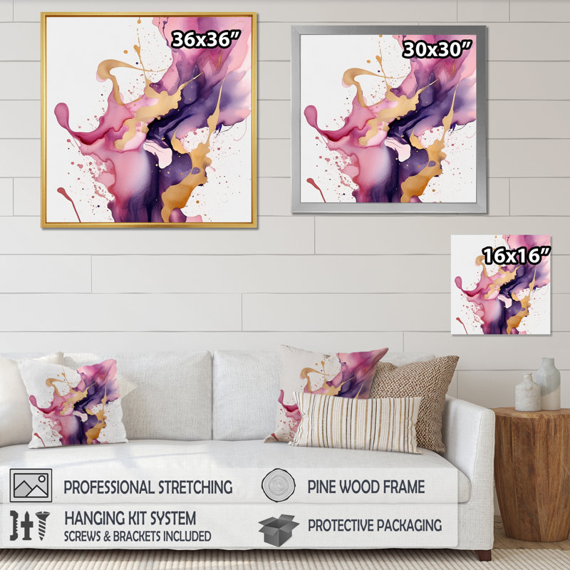Mauve et rose V, Cadre flottant doré, H 36 po x l 36 po x P 1,5 po