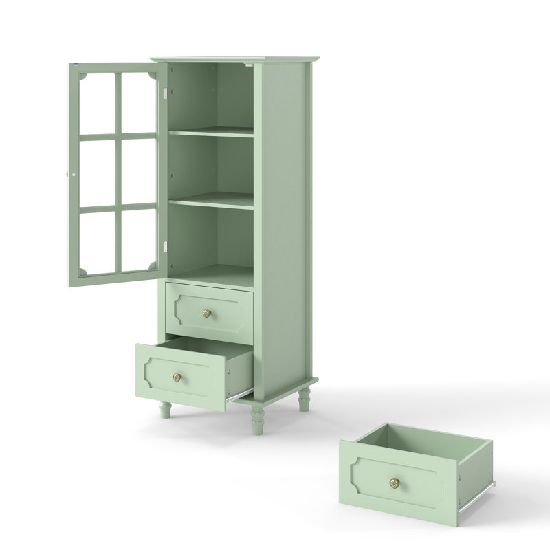 Buffet en bois vert menthe avec portes et tiroirs en verre, armoire de rangement minimaliste pour la salle à manger ou le salon