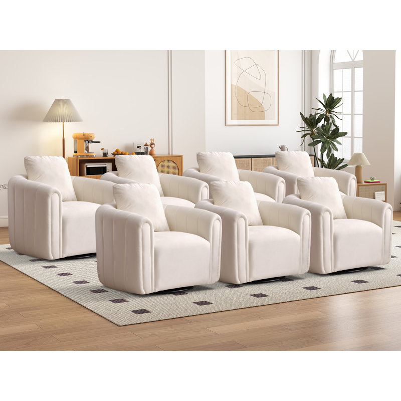 30.5" Wide Modern Soft Upholstered Pillow Back Accent Chair With Swivel, Beige, 7