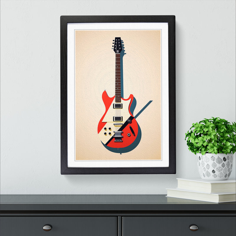 Electric Guitar Minimalism No.3 - Single Picture Frame Print on Wood, Black Framed, 34cm H x 25cm W