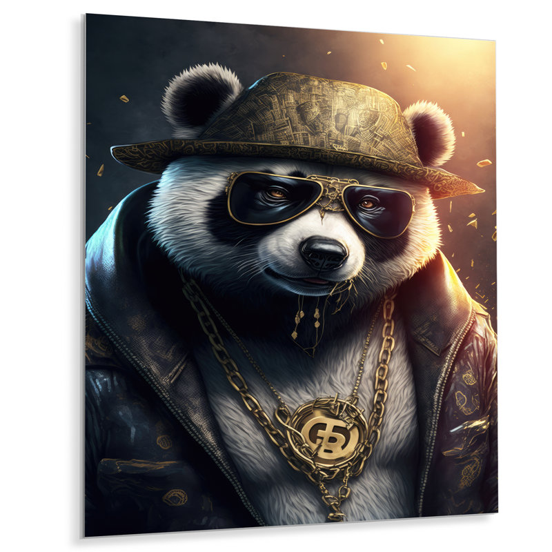 Panda Gangster In NYC I - Décoration murale animaux en métal, H 32 po x l 16 po x P 1 po