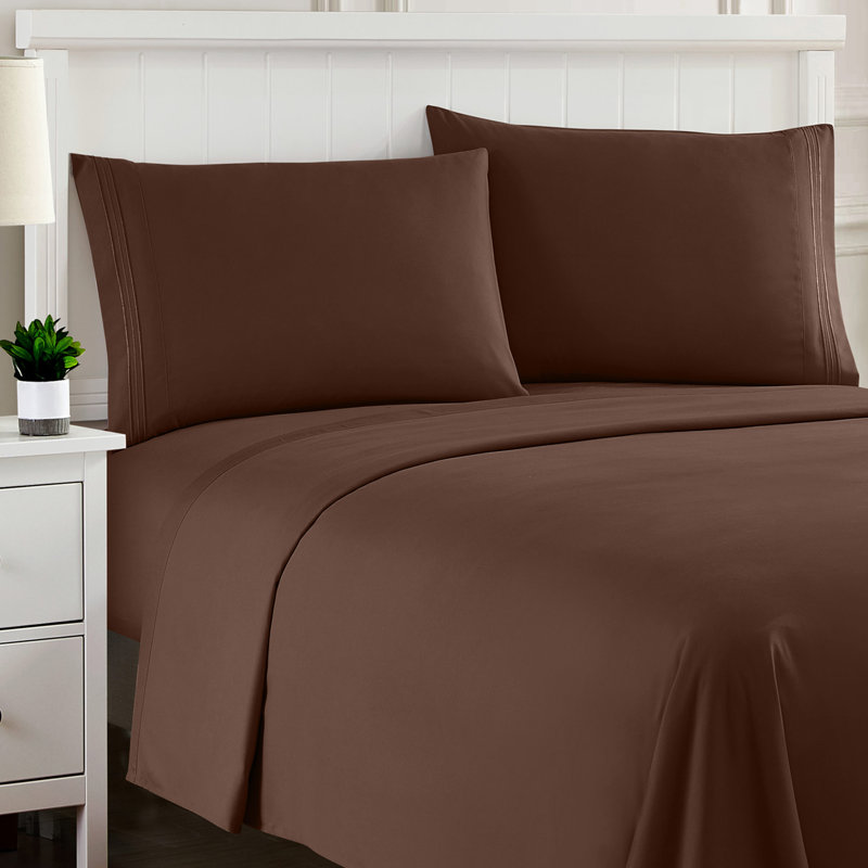 Luxurious Classic Soft Solid 1800 Series Microfiber Sheet Set, Various Colors and Sizes, Brown, Twin XL
