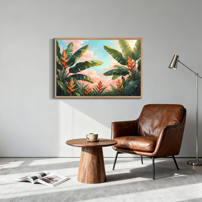 Art mural sur toile, feuilles de bananier et fleurs orange Heliconia
