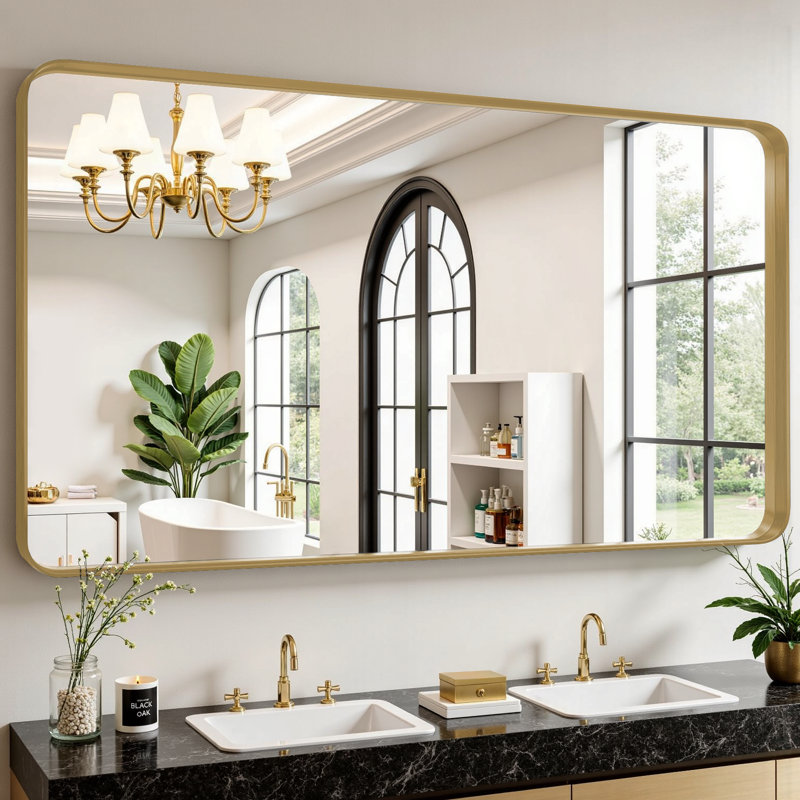 Miroir de salle de bain rectangulaire 1,18 po, 51 po x 30 po, Doré