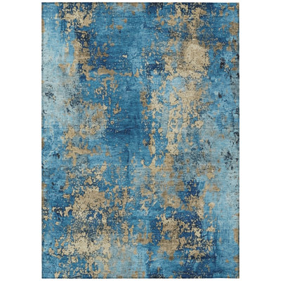 Machine Washable Indoor/Outdoor Xhevrie Blue Rug