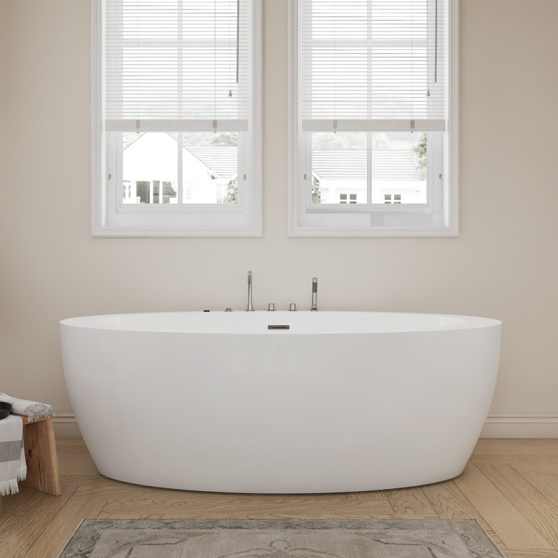71'' Freestanding Oval Acrylic Whirlpool Bathtub, With Air Switch, 6 Jets, And 4-Hole Faucet