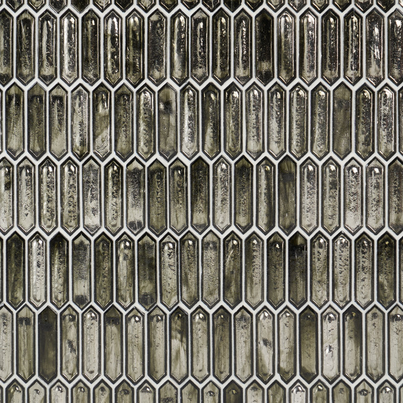 Fractal Picket 10.42" W x 11.81" L Glass Mosaic Wall Tile (0.85 sq. ft. / sheet), Platinum Moss