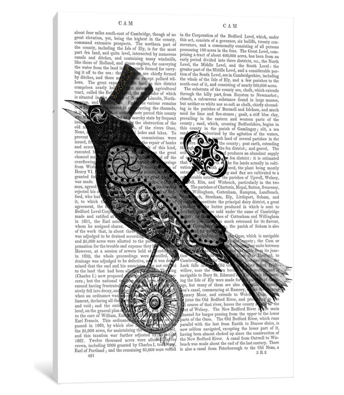 «Steampunk Crow», impression sur toile, H 18 po x l 12 po x P 1,5 po, Pas de tapis, Toile tendue
