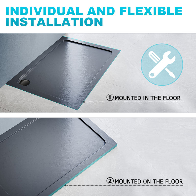 120W*80Dcm Rectangular Single Shower Base in Grey with Low-Profile Aesthetics Design and Non-Slip Feature