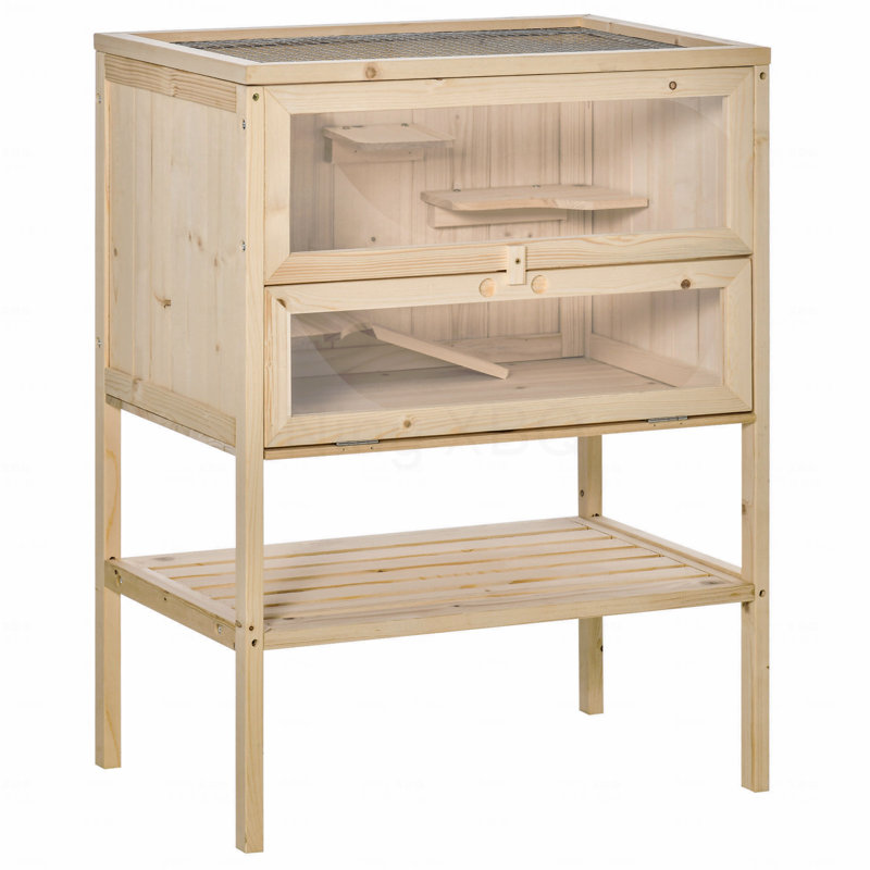 Cage à 3 niveaux en bois avec cage à hamster