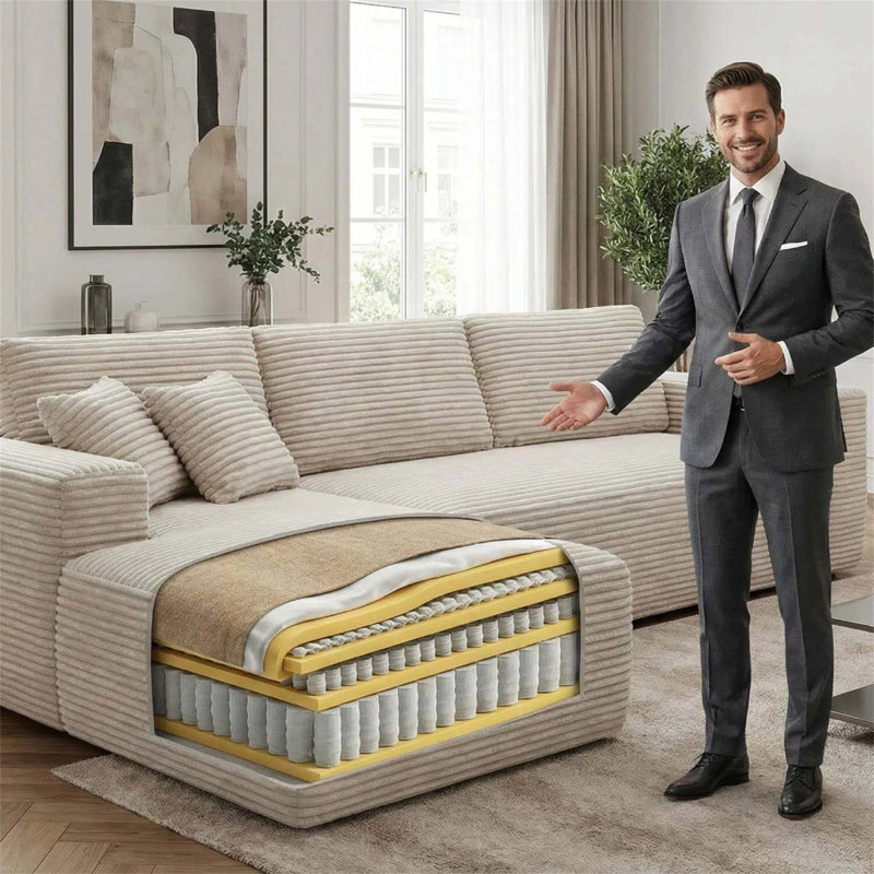 Canapé modulaire confortable en forme de L à 4 places de 134 po avec coussin de siège, Beige Fabric, Left Hand Facing