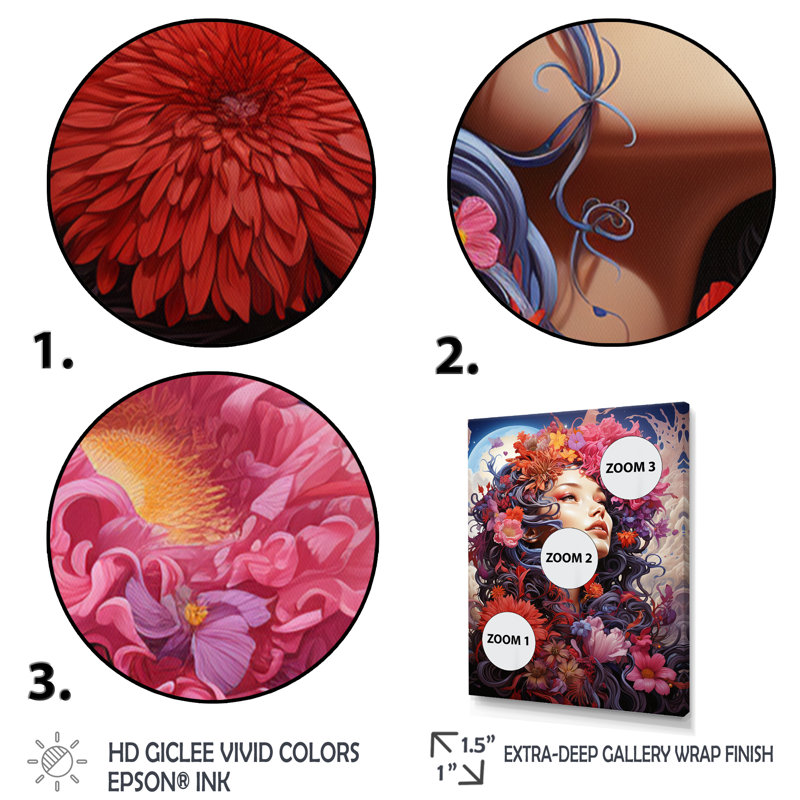 Glorious Blossoming Flower Goddess I, reproduction sur toile, H 20 po x l 12 po x P 1 po, Cadre flottant noir
