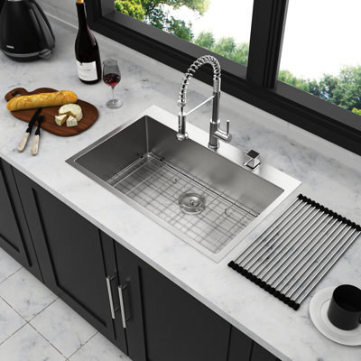 22x33 Inch Stainless Steel Sink: 16 Gauge, Structure, With Drain Assembly Kitchen Basin: To Scratches, Condensation-