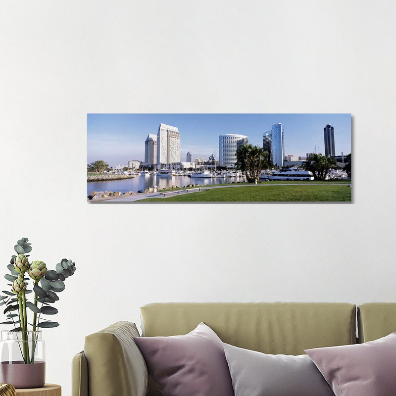 Panoramic View of Marina Park and City Skyline, San Diego, California, USA 1 Piece Wrapped Canvas Panoramic Wall Art