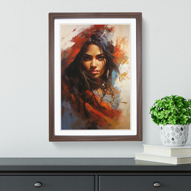 Indian Woman Action Painting - Framed Print, Walnut Framed, 64cm H x 46cm W x 2cm D