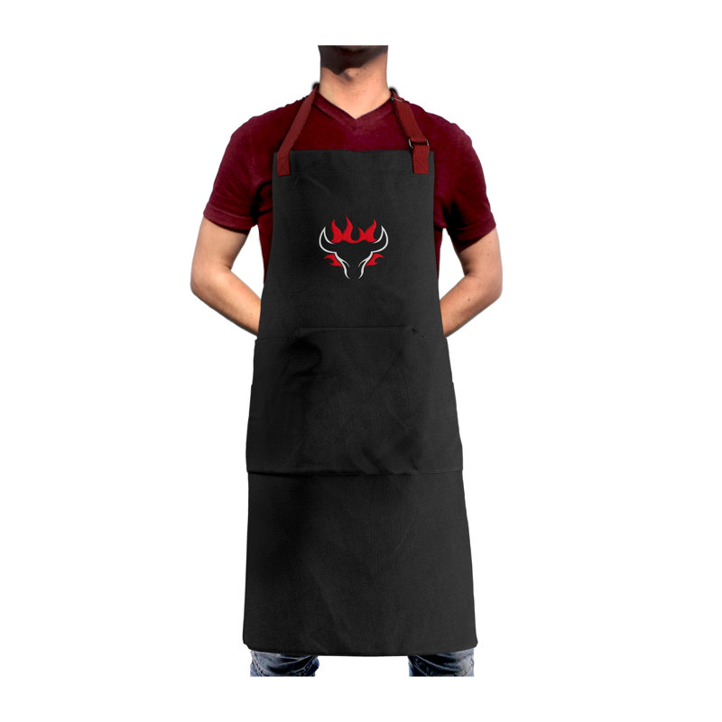 Schwank Apron – Black Denim BBQ Apron with 3D Embroidered Logo, Durable Cooking Apron for Grilling, Kitchen & Outdoor Barbecue