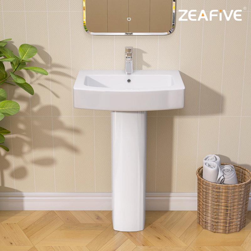Lavabo de salle de bain rectangulaire à piédestal avec trop-plein