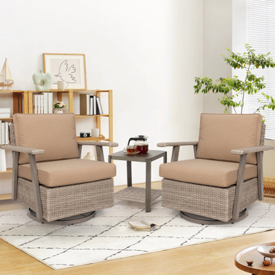 Arusha Antilles Howton 3-Piece 360-Degree Oversized Resin Wicker Outdoor Swivel Rocker Patio Chairs Set