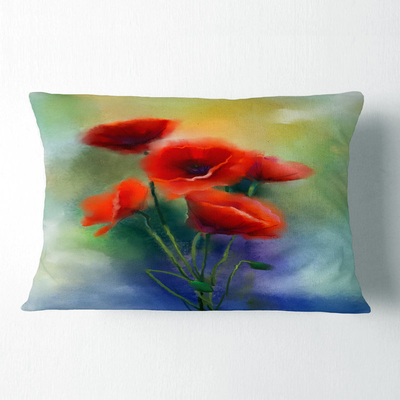 Coussin Watercolor Red Poppy - imprimé floral