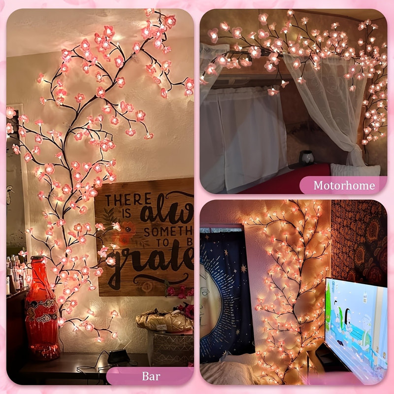 Éclairage de bricolage en forme de cerisier de bricolage en forme de cerisier, lumières de cerisier en fleurs 7,55 pi / 144 DEL avec minuterie à distance, 8 modes d'éclairage, applique murale à branches d'arbre à DEL pour la maison de la chambre à coucher (7,55 pi / 144 DEL)