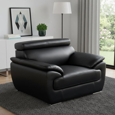 Chaise et demi en cuir véritable noir et blanc Gracie Mills au design moderne