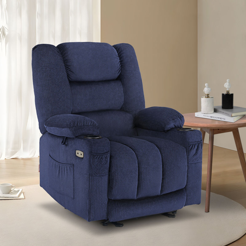 Power - Remote Recliner with Massage, Navy Blue Polyester Blend