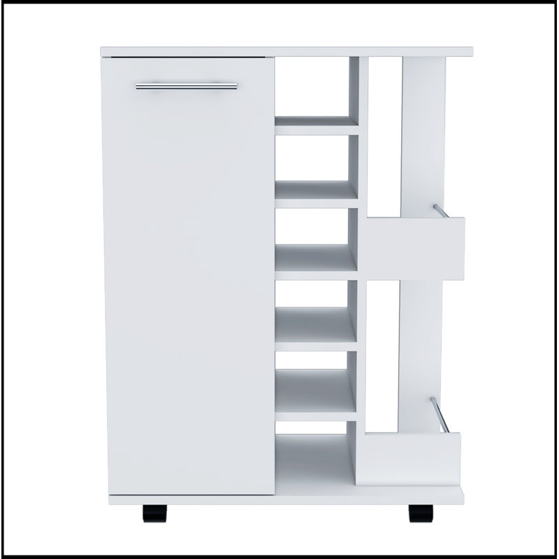 Bartlet 2-Shelf 6-Bottle Bar Cart with Division, Perfect for Organized Storage and Easy Mobility in Any Home., White