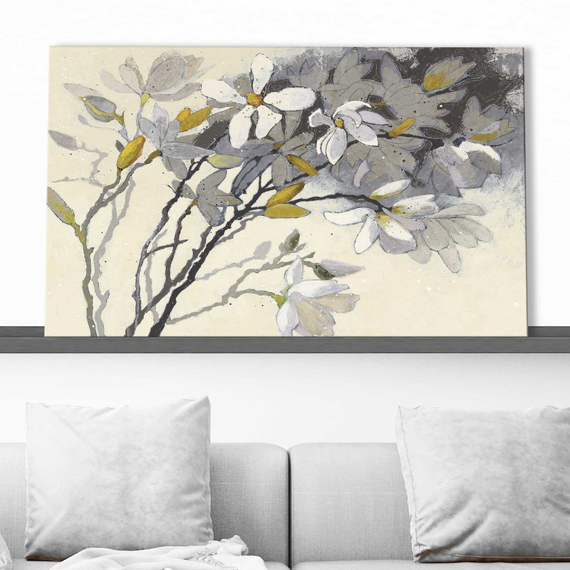 Magnolias jaune gris - Peinture, Toile tendue, H 36 po x l 60 po x P 1,5 po