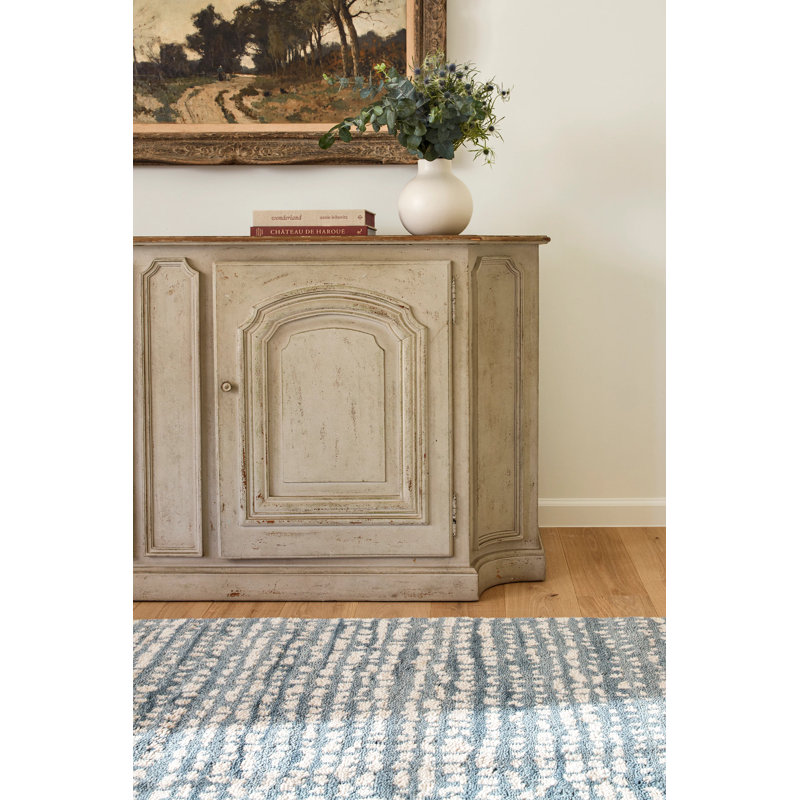 Shepherd Hand Knotted Wool Rug, Rectangle 5' x 8', Pewter Blue