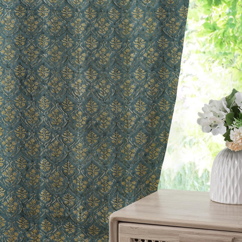 Dark Gray with Off White Linen Fabric Floral Hanmdade Block Print Pinch Pleated Curtains 100% Blackut Room Darkening Home Décor or Bed Room Window Drape, Vishal Pushp