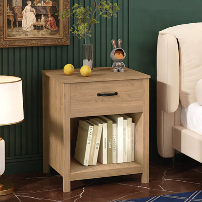 Wood Nightstand with Drawer and Open Shelf, Modern Bedside Table for Efficient Storage and Stylish Design