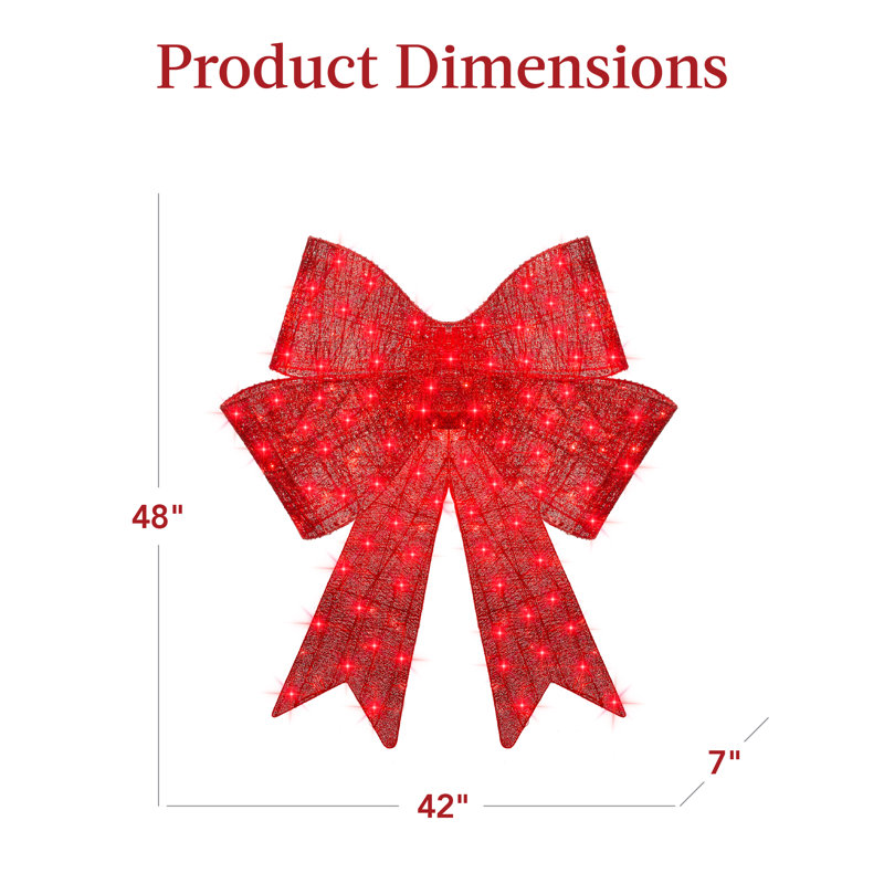 48'' Red LED Pre-Lit Outdoor Christmas Bow with Metal Frame